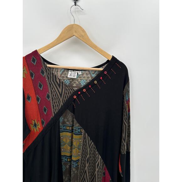Parsley & Sage Tunic Women 1X Black Artsy Unique Rayon Stretch 3/4 Sleeve Boho - Picture 4 of 8